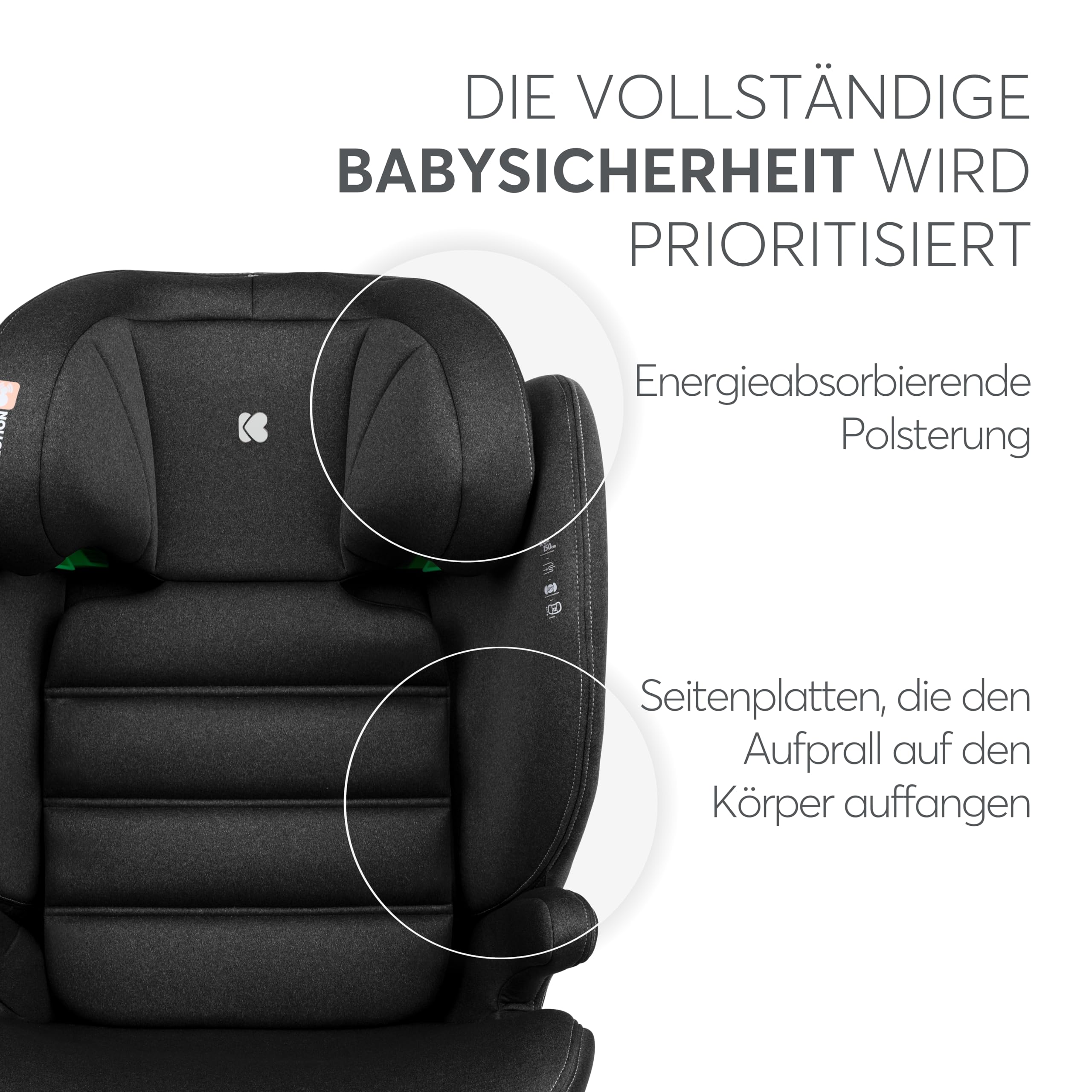 KikkaBoo Kindersitz 15-36 kg mit ISOFIX i-TRACK, Kindersitz ab 3 Jahre, Gruppe 2-3, Autositz bis 12 Jahre, i-Size, SPS, 12-fach verstellbare Kopfstütze, 100-150 cm, Schwarz 6