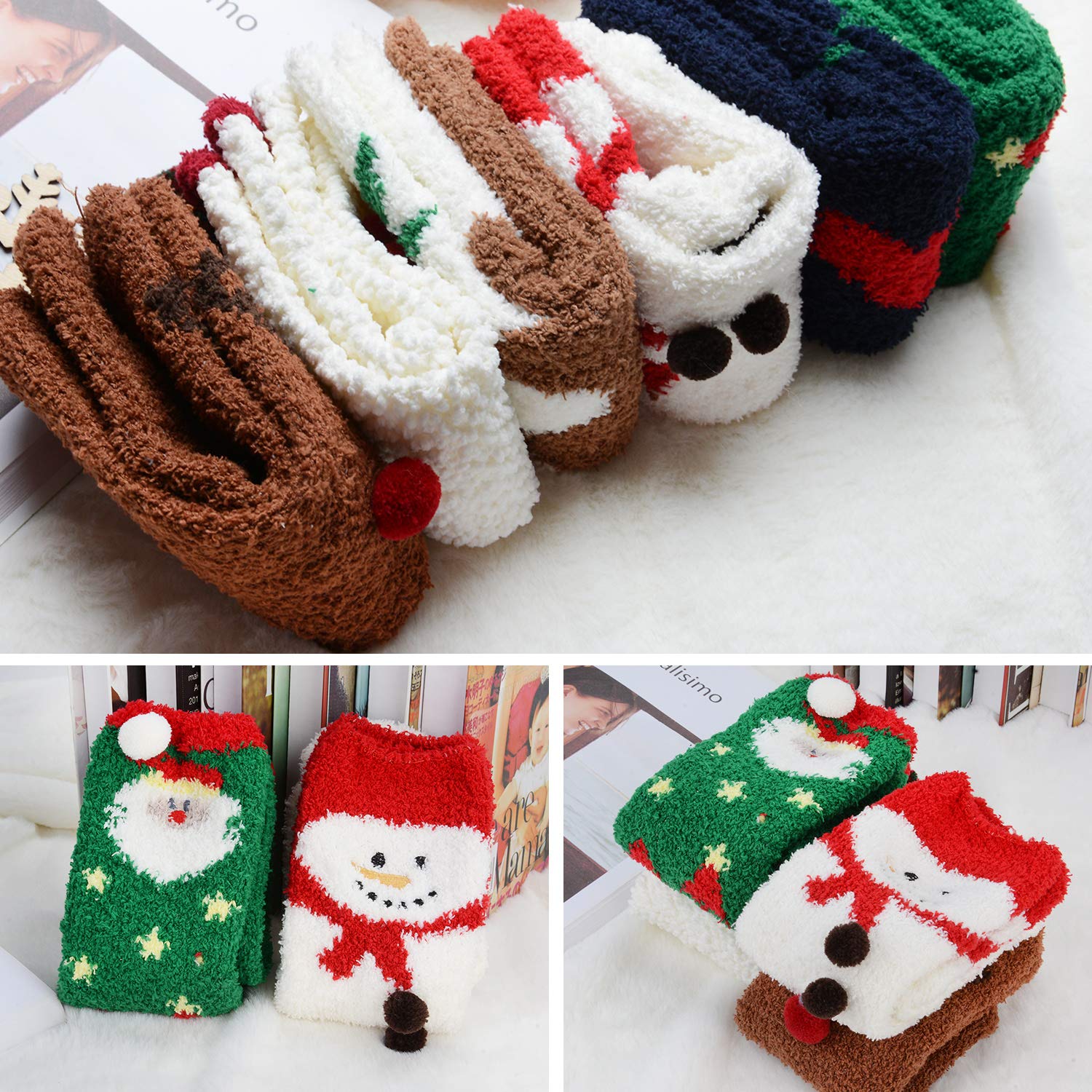 ZOYLINK Calcetines navideños de 4 Pares Calcetines Gruesos Transpirables de Dibujos Animados Lindos para Mujeres