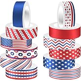 Adirasenotek Washi Tape 12 Rolls Washi Tape Set Patriotic Packing Tape American Flag Washi Masking Tape Decorative Paper Stickers Decorative Tape for Gifts Wrapping DIY Art Crafts