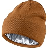 Simapu Satin Lined Wool Beanie Hat for Women Men Fall Winter Fashion, Warm Knit Cuffed Fisherman Skull Cap/Slouchy Beanie