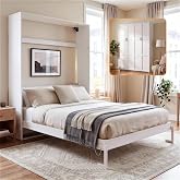 LIVAUVEAD Murphy Bed Full, Murphy Bed Cabinet with Headboard, White | Vertical Full Size Murphy Bed, Smooth Hydraulic Rod, Sturdy Frame Design, Space Saving Foldable Wall Bed for Guest Room