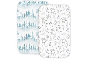 CAMBRIA BABY 100% Organic Cotton 2 Pk of Bedside Sleeper Bassinet Fitted Mattress Sheets for Mika Micky, Baby Delight, Ronbei, Chicco, KoolerThings, Cloud Baby, AMKE, Angelbliss, Maxi-COSI, Arm's Reach. Forest