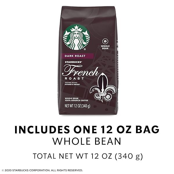 STARBUCKS DARK ROAST WHOLE BEAN COFFEE — FRENCH ROAST — 100% ARABICA — 1 BAG (12 OZ.)