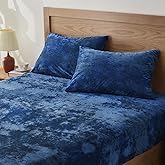 BEDELITE Velvet Fitted Sheet and Pillowcases Set, Luxury Soft Fuzzy Bottom Sheet with Reinforced Elastic Corner Straps, Deep Pocket up to 15 Inch, 1 Fitted Sheet and 2 Pillowcases (Queen, Navy Blue)