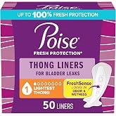 Poise Daily Thong Liners, Incontinence Panty Liners, 1 Drop, 50 ct