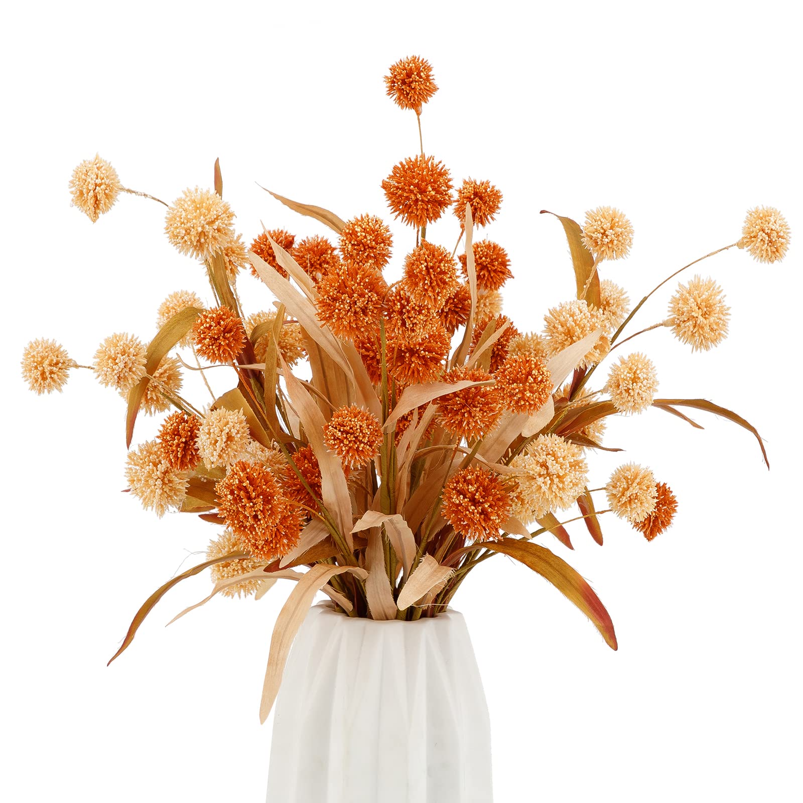 Photo 1 of WESAIL Artificial Bush Mini Ball Flowers, Faux Billy Button Thistle Globe Echinops Bouquet Floral, Fake Silk Greenery Plants for Home DIY Decor,A Pack of 2,Apricot and Coral Gold