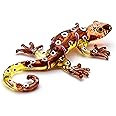 ChangThai Design Tiny 3½" Long Brown Yellow Gecko Figurine - Miniature Hand Blown Glass Lizard Salamander Reptile Crystal Animals Decorative Collectible Figurines Home Décor Gifts