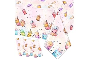 Dydamud Boba Tea Party Decorations,3pcs Bubble Tea Birthday Tablecloths Waterproof Plastic Boba Table Covers for Boba Party Decorations