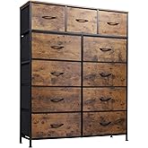 WLIVE Tall Dresser for Bedroom, Fabric Dressers Storage Tower, Dresser & Chest of Drawers Organizer Unit with 11 Drawers, Storage Cabinet, Hallway, Closets, Steel Frame, Wood Top, Rustic Brown