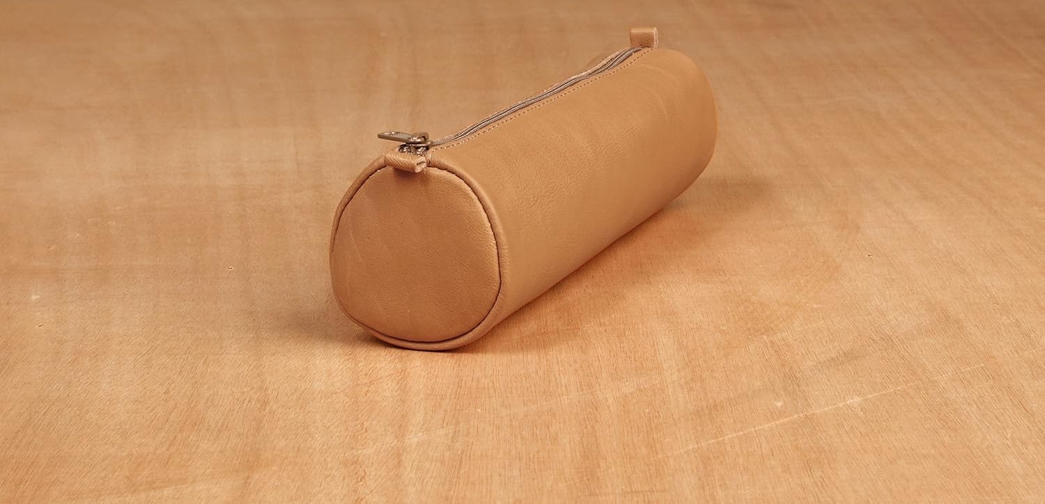 Clairefontaine 77017C, Collection Age Bag, One Round Genuine Brown Colour Lambskin Leather Pencil Case - Image 5