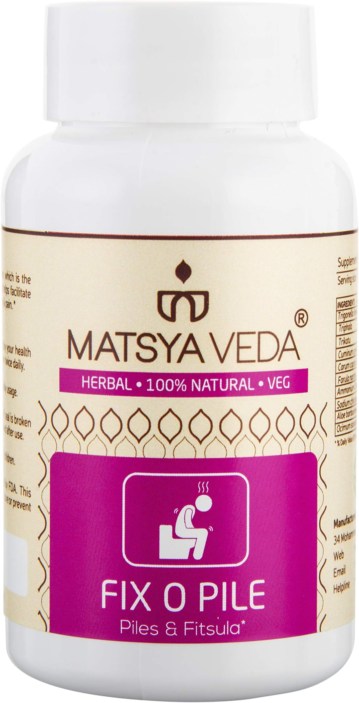 Matsya Veda FixoPile Herbal Natural Capsule for Piles - 60 Capsules
