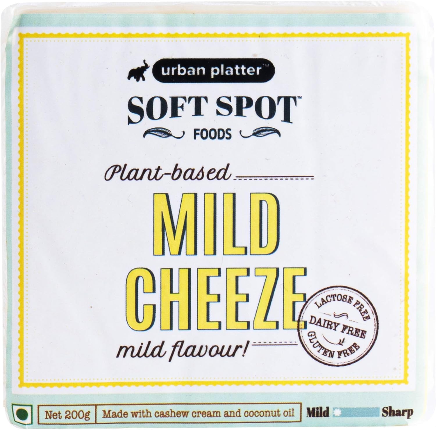 Urban Platter Vegan Mild Cheeze, 200g / 7oz [Mild Flavoured Cheese, Lactose-Free, Powered by Soft Spot Foods]