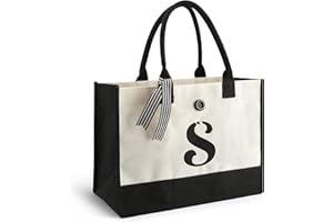 YOOFAN Initial Canvas Tote Bag - Personalized Monogrammed Gift Tote Bag for Wedding, Birthday, Beach, Holiday - Gift for Women, Mom, Teachers, Friends, Bridesmaids (S)