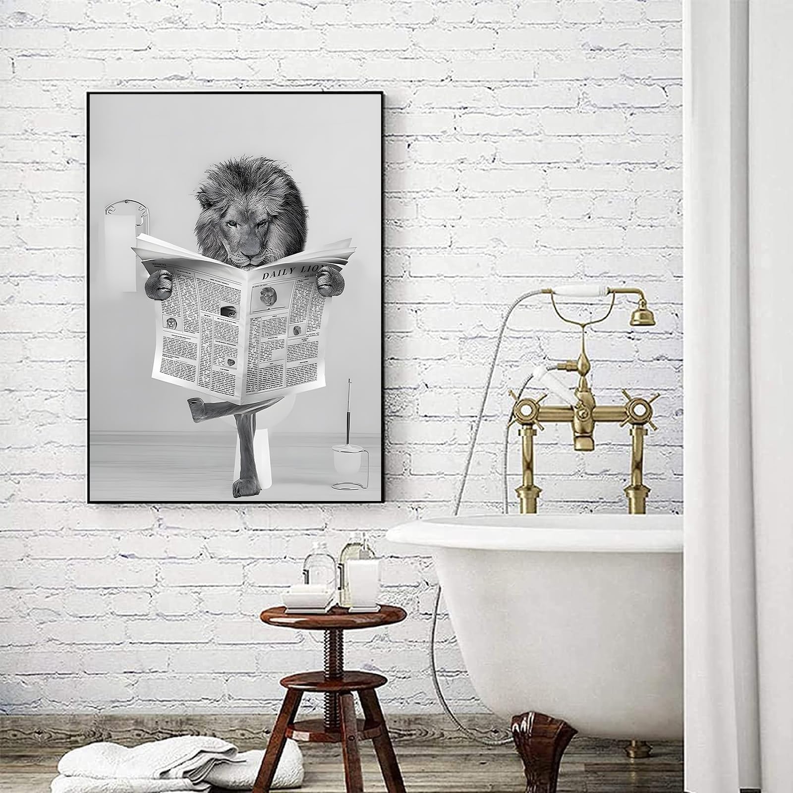 LYBOHO Black White Scottish Highland Cow Bathroom Pictures Funny Animal in the Bathtub Canvas Pictures for Living Room Bathroom Bedroom Decorative Frameless (1 Piece, 50 cm x 70 cm, SZ)