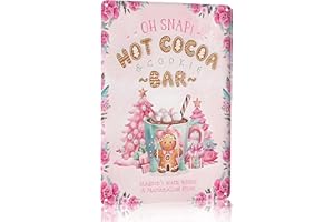 Joyline Vintage Pink Christmas Decor Gifts Rustic Hot Cocoa Cookies Bar Gingerbread Tin Sign for Home Farmhouse Kicthen Cafe Bar Wall Decor 8 x 12 inches (3237)