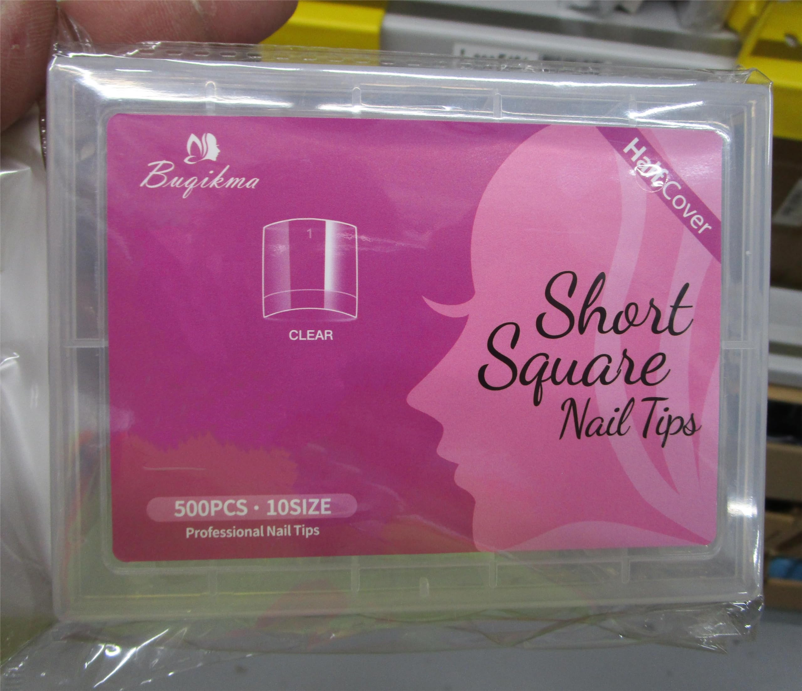 Buqikma 500PCS Short Nail Tips for Acrylic Nails - Clear False Short Artificial Tips for Manicure with Box（Pink Box with Tips） - Image 7