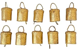 Vivanta Pack of 10, Vintage Christmas Bell for Decoration – Rustic Hanging Cylinder Bells for Crafts, Home Decor, Christmas Tree Ornaments, Jingle Bells for Crafting, Farmhouse Decor, Tin & Cow Bell