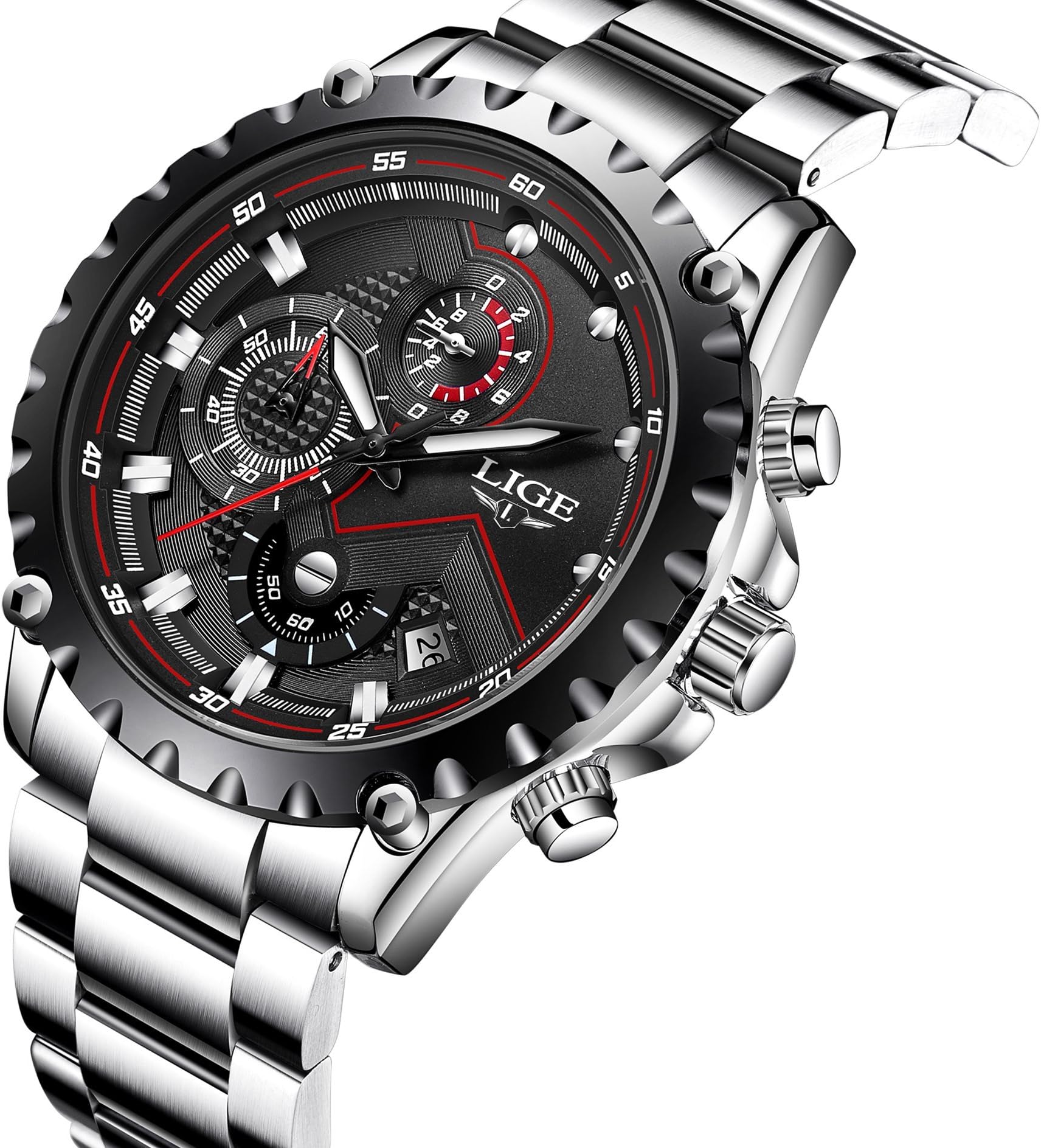 Watch,Mens Watches Luxury Classic Black Stainless Steel Watches Business Casual Watches Waterproof Multifunctions Quartz Wrist Watch