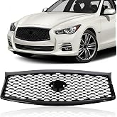 YUWUTF Front Bumper Upper Grille accessories Compatible with 2014-2017 Infiniti Q50 Replacement Shroud W/Camera Hole Air Inlet Gloss Black Mesh Grill 623104HB1B