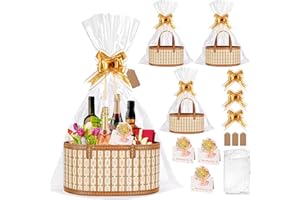 Dreamtop 3 Set Baskets for Gifts Empty, Woven Bamboo Gift Basket Empty Large with Handles, Sturdy Gift Basket Kit Empty to Fill for Christmas Birthday Baby Shower Wedding Gift