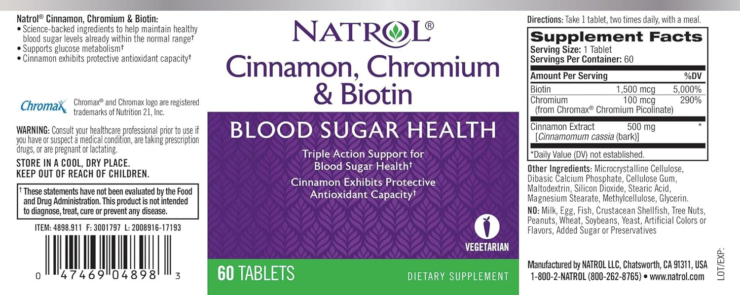 Natrol Cinnamon Chromium Biotin Tablets, 60 Count: Health & Personal Care