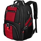 YOREPEK Travel Backpack, Extra Large 50L Laptop Backpacks for Men Women, Water Resistant College Backpack Airline Approved Business Work Bag with USB Charging Port Fits 17 Inch Computer, Bright Red