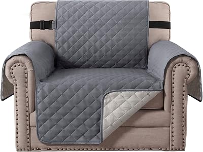 BellaHills Reversible Armchair Sofa Cover Grey Beige Quilted Water Repellent