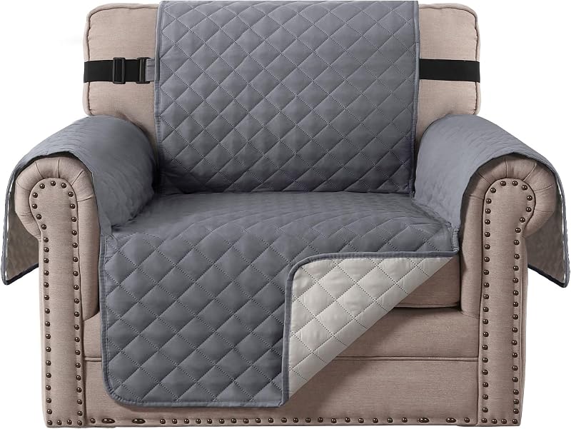 BellaHills Reversible Armchair Sofa Cover Grey Beige Quilted Water Repellent