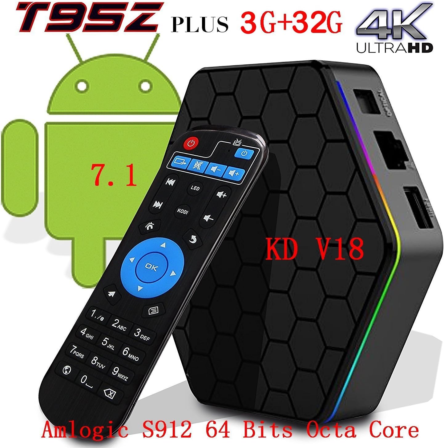 [2018 New Version]Kodi 17.6 Android T95Z TV Box + 3G RAM+32G ROM Android 7.1.2 Bluetooth TV BOX UHD 4K /64Bit/Amlogic S912 8 Core+ Mini Wireless Keyboard
