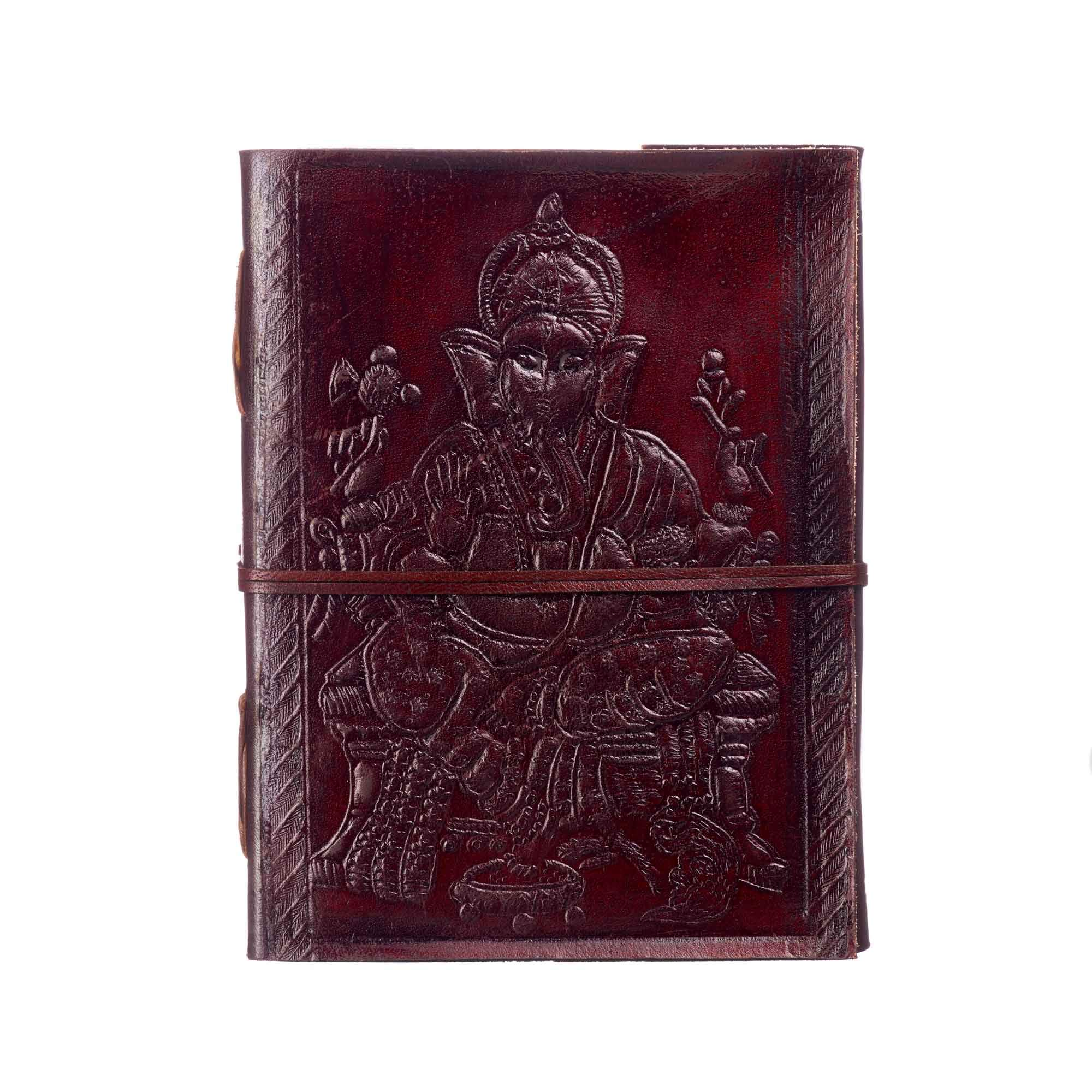 Paper High Large Ganesh Leather Journal | 13.5cm x 18.5cm | Handmade, Fair Trade & Eco Friendly Leather Bound Notebook Alternative For Men and Women