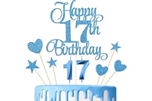 Lecferrarc 17th Birthday Cake Decorations, 17th Birthday Candles Cake Numeral Candles and Glitter Happy 17th Birthday Cake Toppers Set for Birthday Party Supplies (Blue)