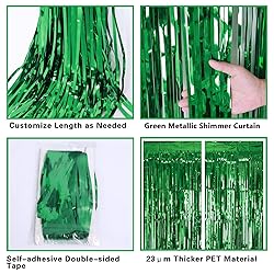 2 Pack Green Tinsel Curtain Party Backdrop, 3.2Ft x