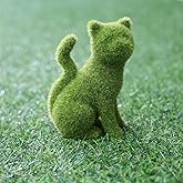 Cyrank Flocked Animal Statue Outdoor Garden Statues Decor European Style Handcrafted Resin Simulation Moss Flocked Dog Cat Figurine for Garden(02)