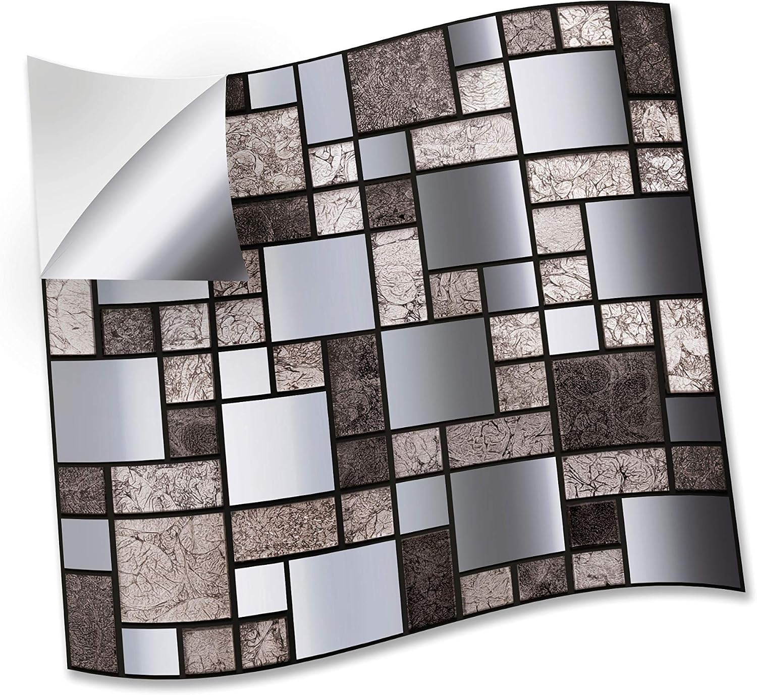 WALPLUS 15cm (6") Metallic Silver Grey Stone Mosaic Wall Stickers - Pack of 24, 24 Units