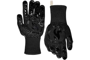 TOUBIK Oven Gloves, BBQ Gloves 1472℉ Extreme Heat Resistant, Grilling Gloves Silicone Non-Slip Oven Mitts, Kitchen Gloves for BBQ, Grilling, Cooking, Baking-1 Pair(Black, Short)