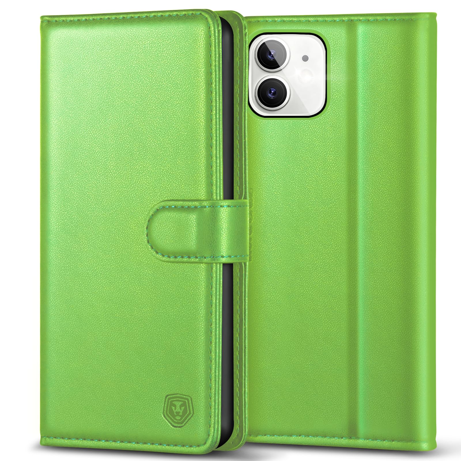 Kuafcase Compatible for iPhone 12/12 Pro Case with 4 Card Slots Magnetic Closure Kickstand Shockproof Protective Phone Case Compatible for iPhone 12/12 Pro - Grass Green