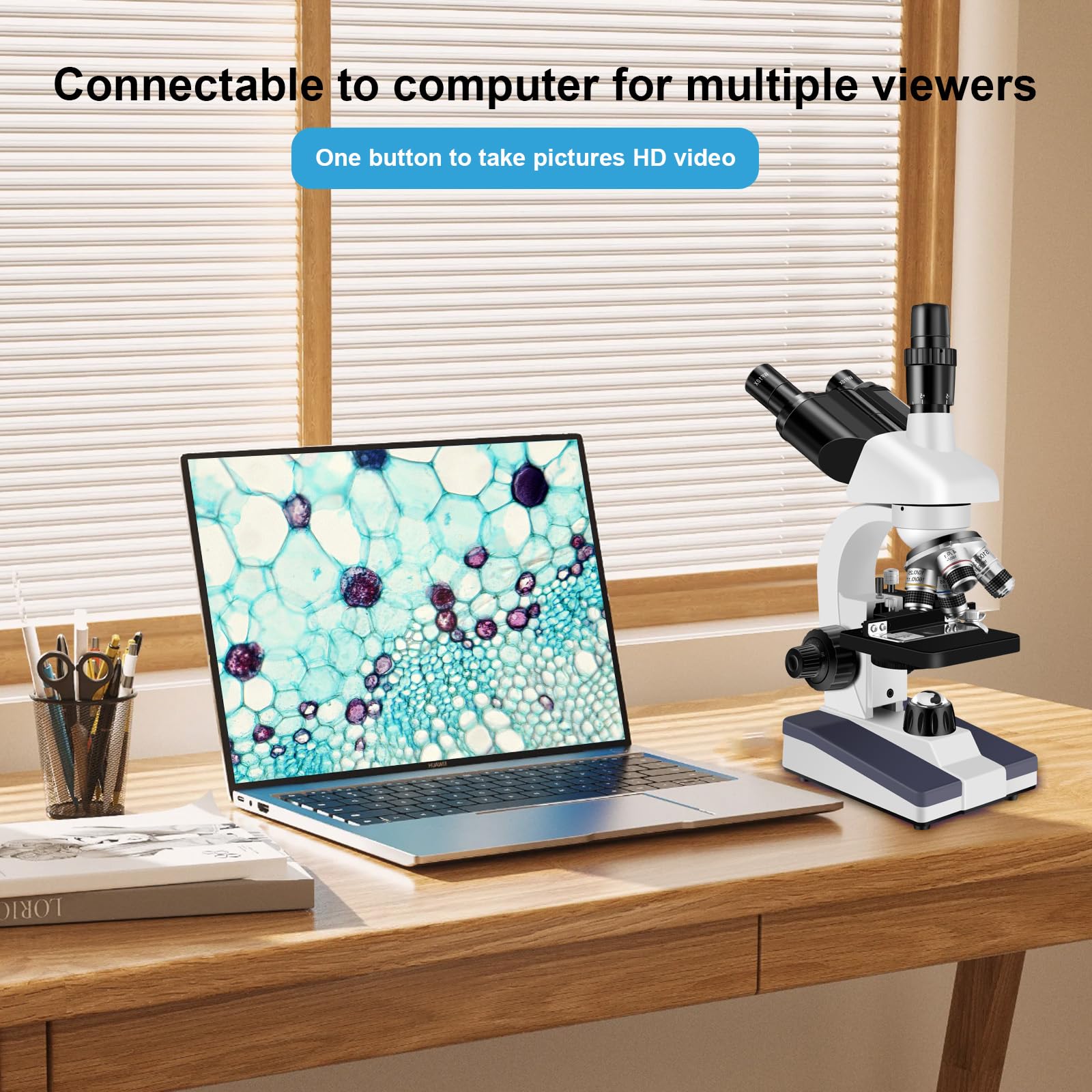 Trinocular Microscope 40X-5000X Magnification Microscope for Adults, Laboratory Grade with Dual Mechanical Stage and HD USB Camera