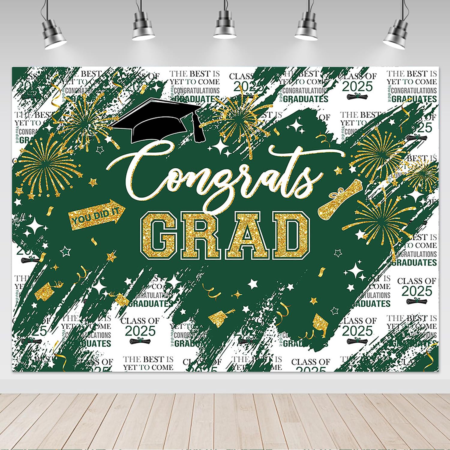 Mocsicka Graduation Backdrop Congrats Grad Green Gold Graduate Party ...