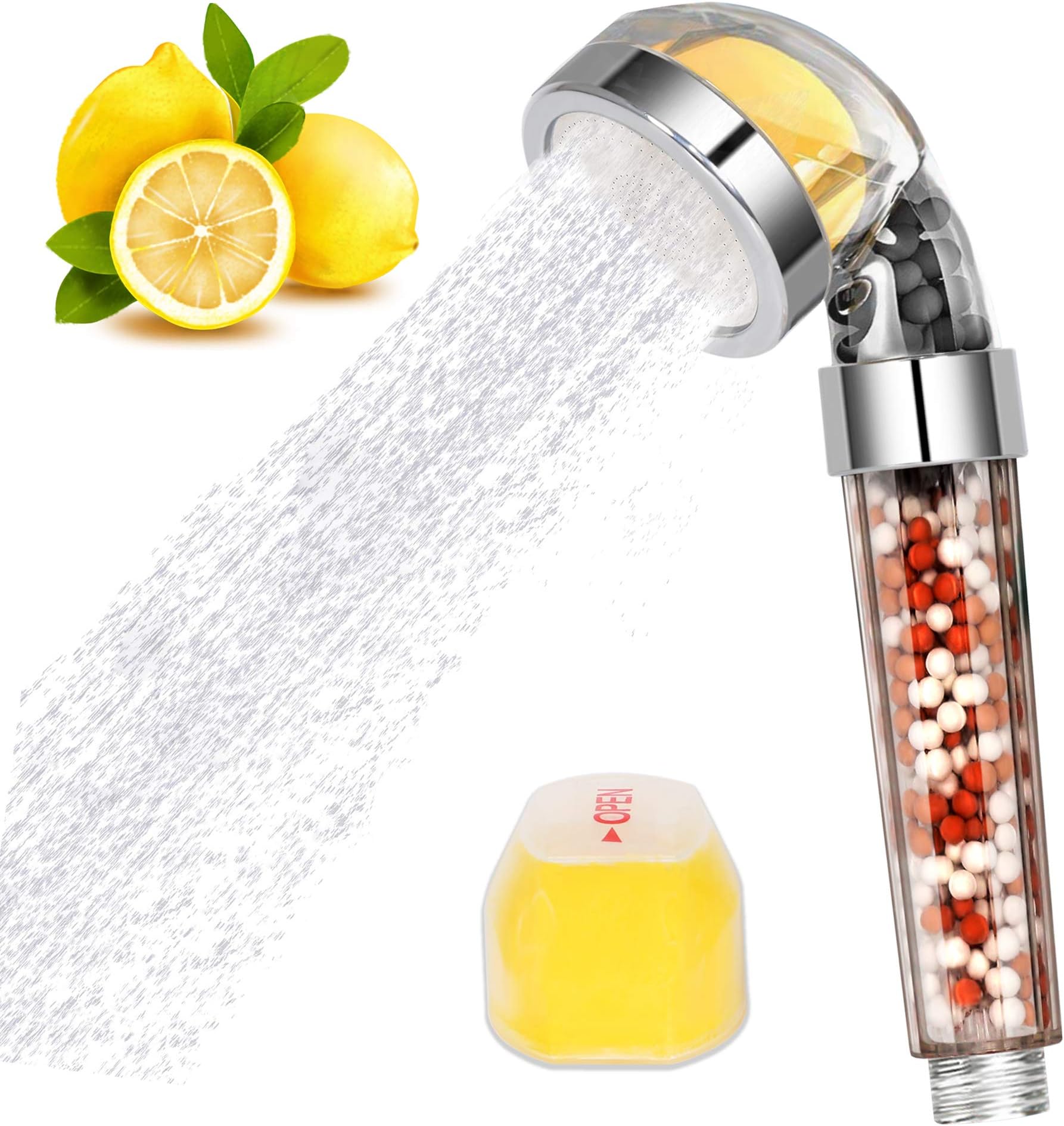 Ionic Shower Filter Head high Pressure Water Saving Vitamin c ph rejuvenate Bead Soften Hard Water Improve Hair Loosen Dry Skin Filtration System(Silver,White)