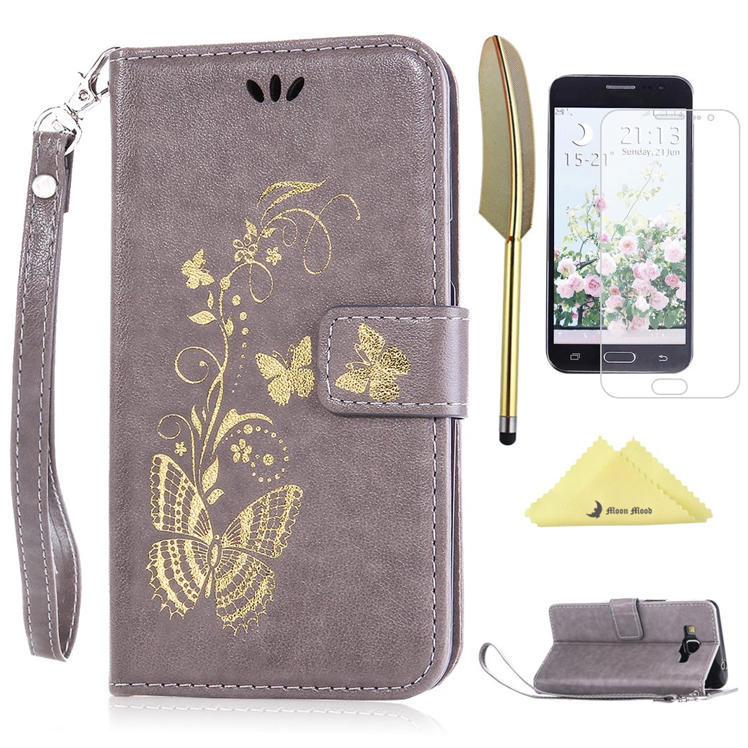 Galaxy Grand Prime GF G Fundas Moon mood® Mariposa Gris PU Cuero