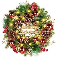 Quntis Christmas Wreath,16 Inch Christmas Wreath with 40 LED Lights, Battery Operated Wreath Decoration with Lots of Festive 