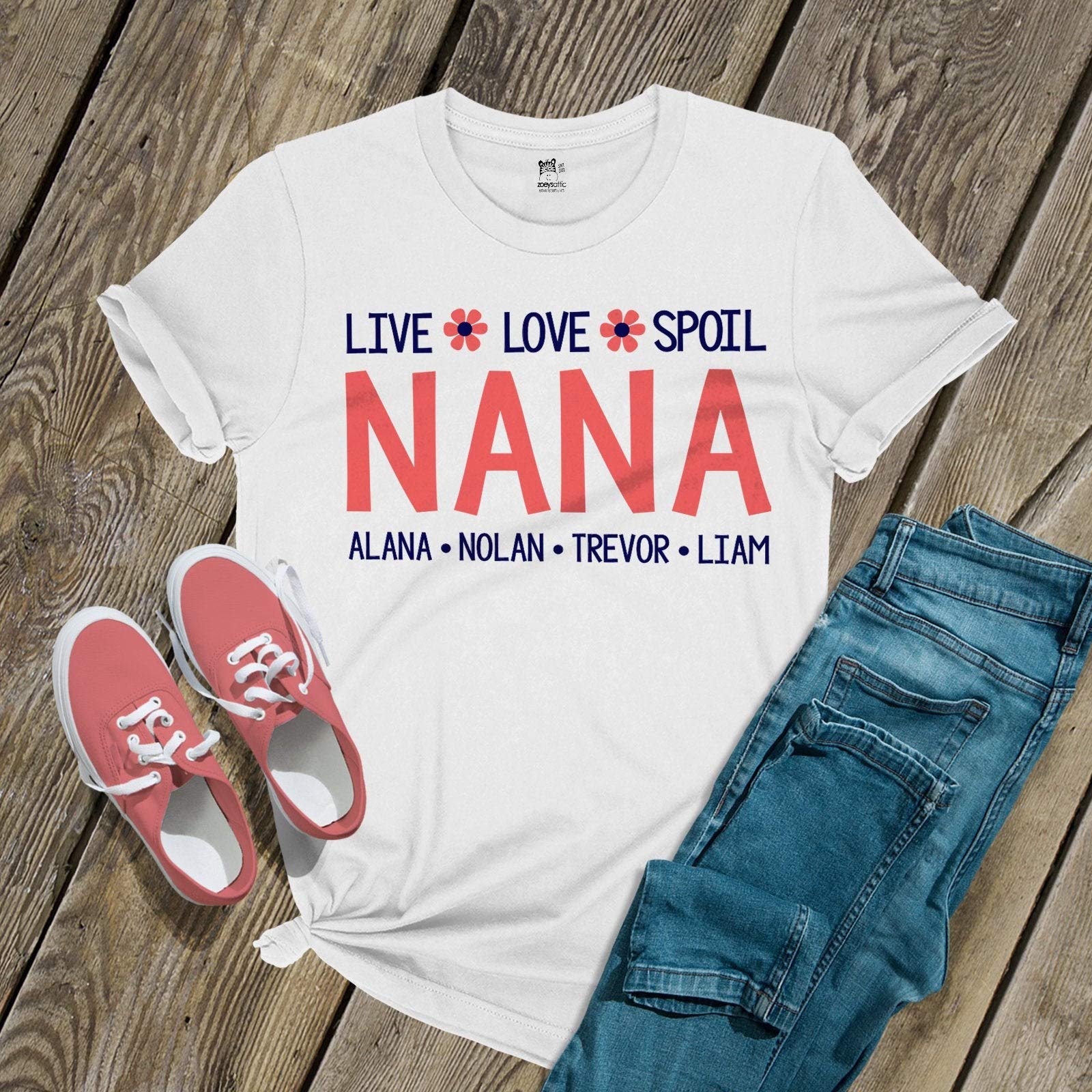 Nana Or Grandma Live Love Spoil Nana Or Grandma Personalized W Grand Names Mother's Day Gift For Nana Mmga1 011n T Shirt