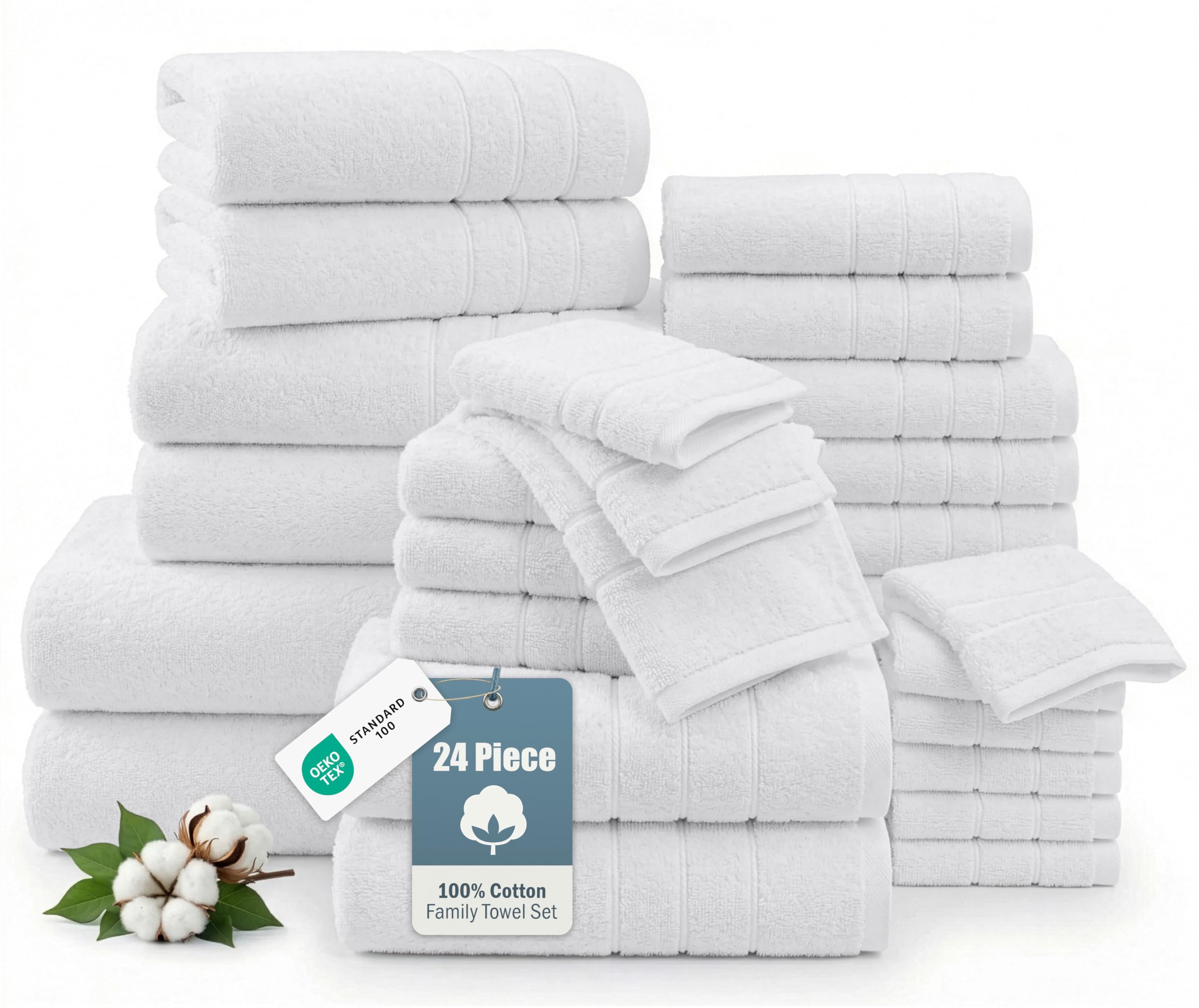 casa platino towel set for bathroom 24 piece soft absorbent - oil green