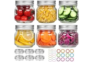 Mcupper 6 Pack Small Mason Jars 8 oz, Half Pint Canning Jars, 6 Split-Type Lids and EXTRA 6 Single Lids Included, Regular Mouth Glass Jars for Canning, DIY & Candle