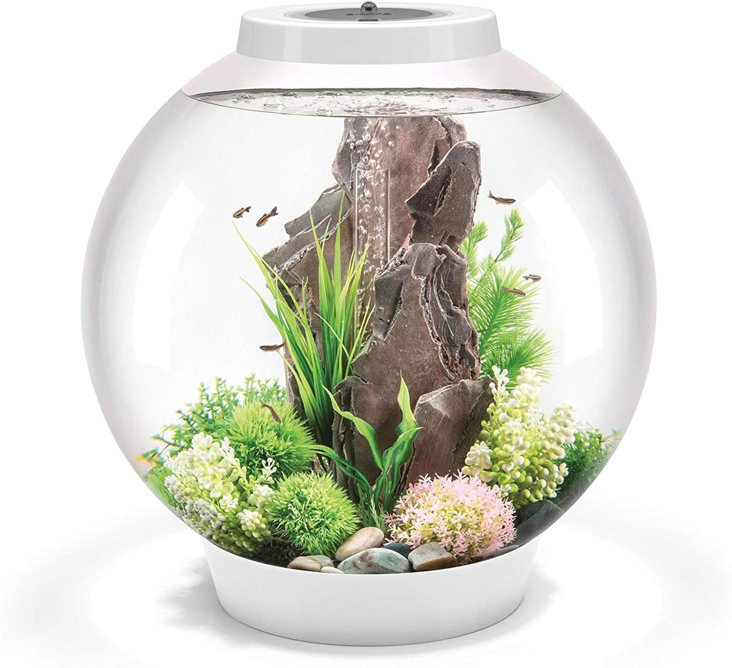 biOrb CLASSIC 60 Aquarium (White, 60 Litres), Perfect Beginner Fish Tank With Integrated LED Lights, Quick & Easy To Set Up, 360-Degree View Aquarium With 5-Step Filtration System, Acrylic Fish Tank