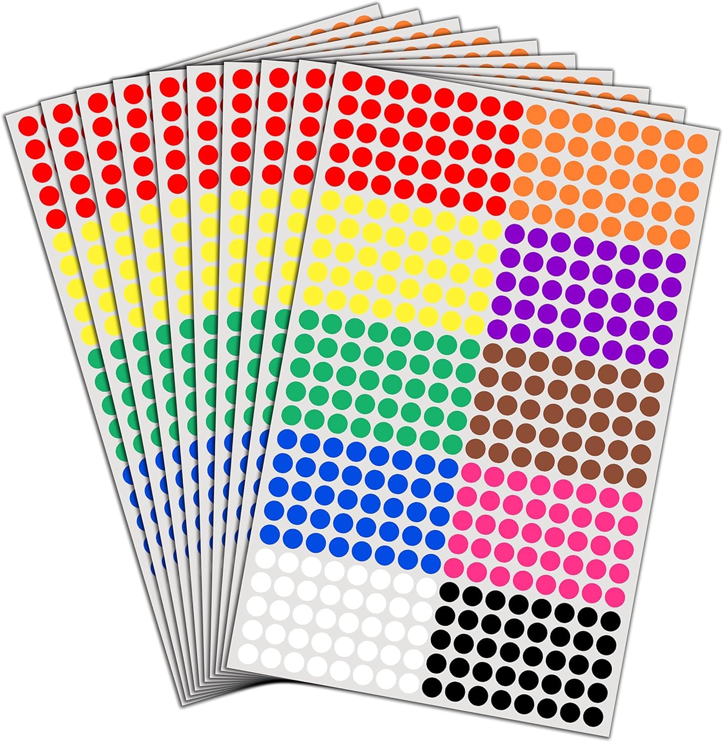 16000 Pack - 8mm Coloured Dot Stickers Sticky Labels - 10 Colours