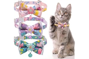 Cat Collar Breakaway, HYQHYX Floral Kitten Collar with Bell, Cute Cat Collar with Bow for Girl Boy Removable Bowtie