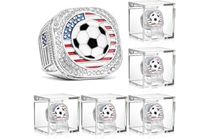 Landical 6 Set Baseball Football Soccer Championship Ring with Display Case and Stand Holder Championship Ring Case Acrylic Display Box and Holder Champion Trophy Rings for League Winner
