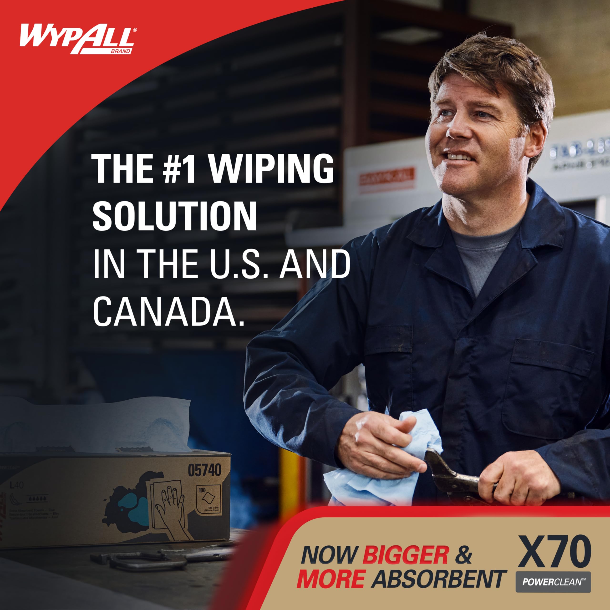 Wypall PowerClean X70 Cloths Medium Duty Wipes (41455), Pop-Up Box, Long Lasting Towels, White (10 Packs of 96 Sheets, 960 Sheet Total)