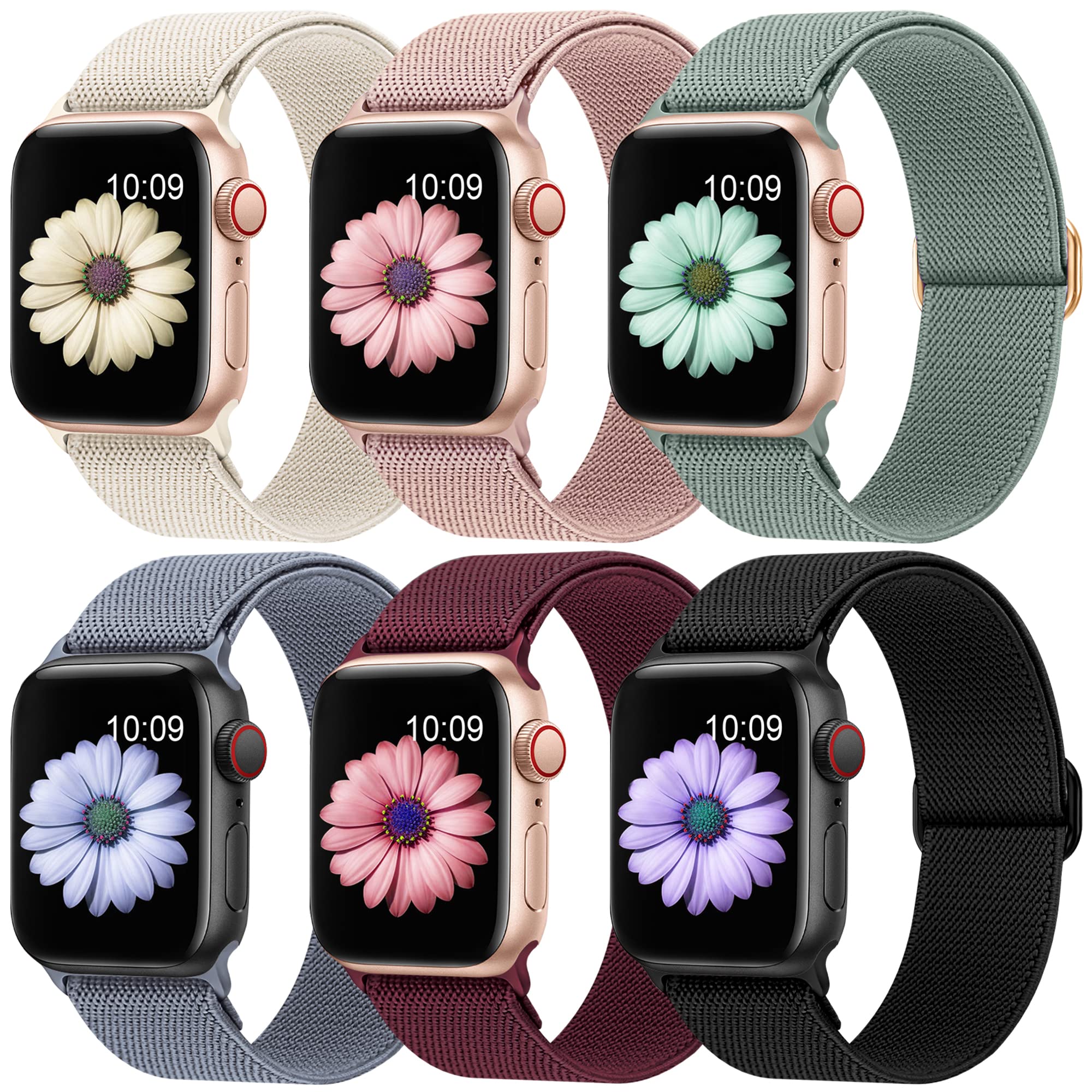 Higgs 6 Pack Stretchy Nylon Strap Compatible with Apple Watch Straps 38mm 40mm 41mm 42mm 44mm 45mm 46mm 49mm, Adjustable Sport Elastic straps for iWatch Series 11/10/9/8/7/6/5/4/3/SE Ultra3 2 1 — image 1